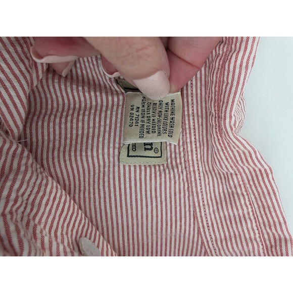 LL Bean Mens XL Tall Seersucker Shirt Red White Stripe Short Sleeve Button Down - Picture 6 of 7